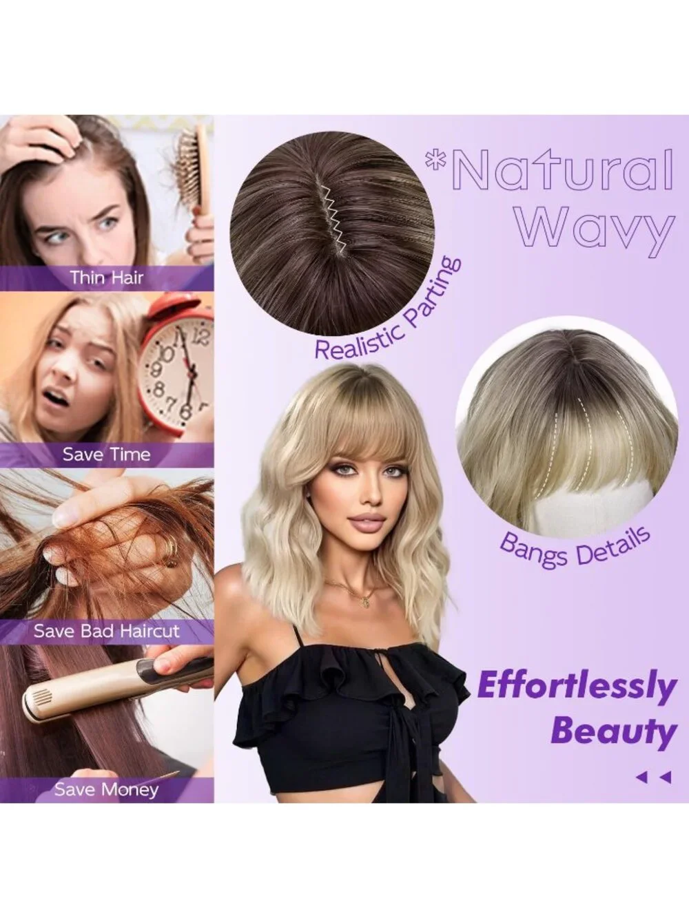 Women's Omber Blonde 14 Inch Natural Synthetic Short Curly Wavy Fiber Wigs